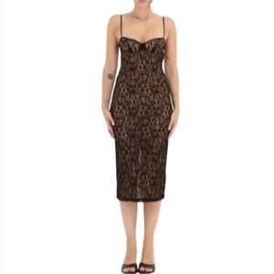 NEW Rumored Bordeaux Black Floral Crochet Lace Open Back Midi Dress